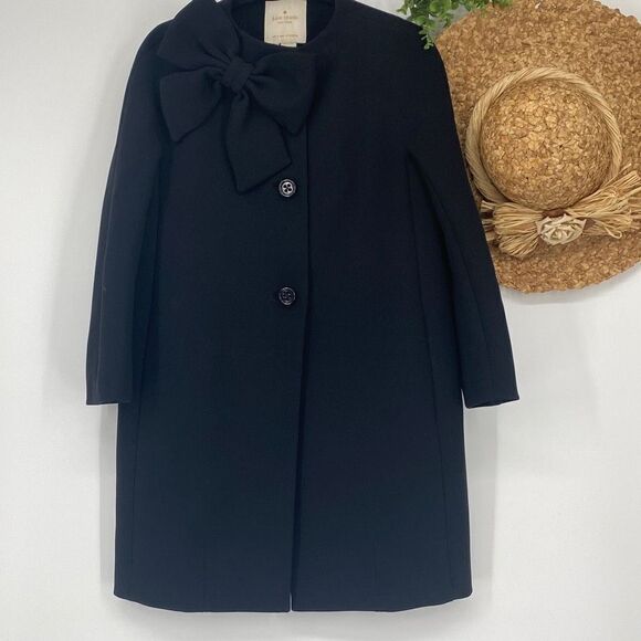 Kate Spade Dorothy Bow Peacoat Dressy Overcoat Heavyweight Black Size 4 - Picture 3 of 15